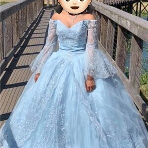 Elegant Light Blue Off-Shoulder Gown